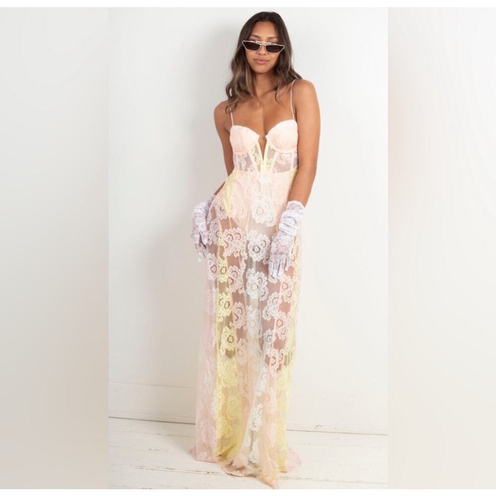 For Love And Lemons Pastel Lace Maxi Dress